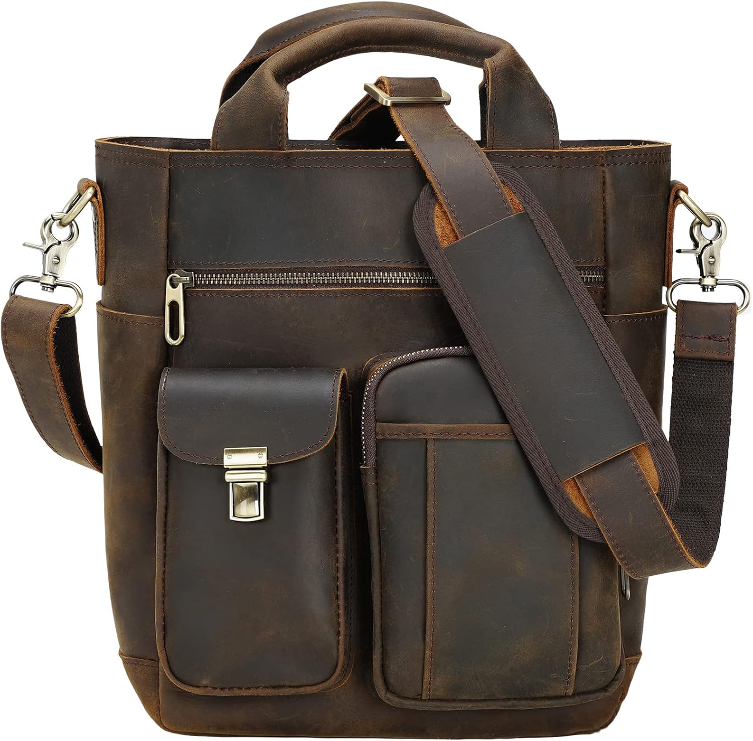 Leather Messenger Bag for Men Vintage Crossbody Shoulder Bag Business Work Man Purse Handbag fits 11′′ Tablet