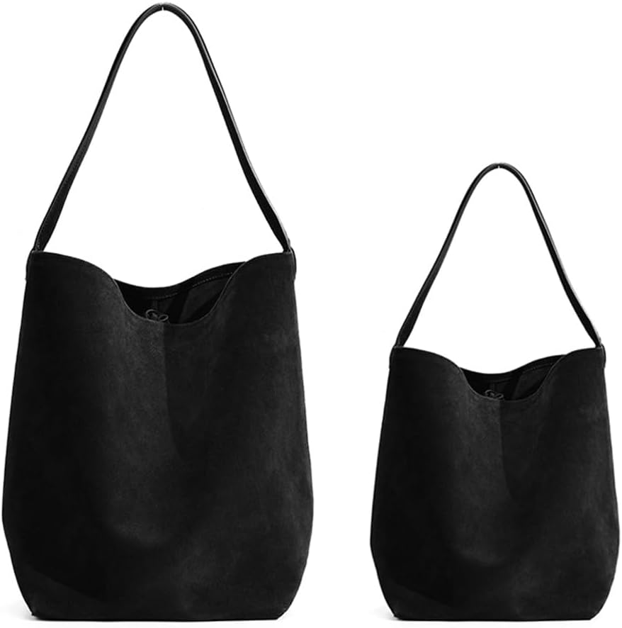 Genuine Leather Bucket Shoulder Bags for Women Ladies Large Tote Purse Handbags Soft Suede Working Satchel